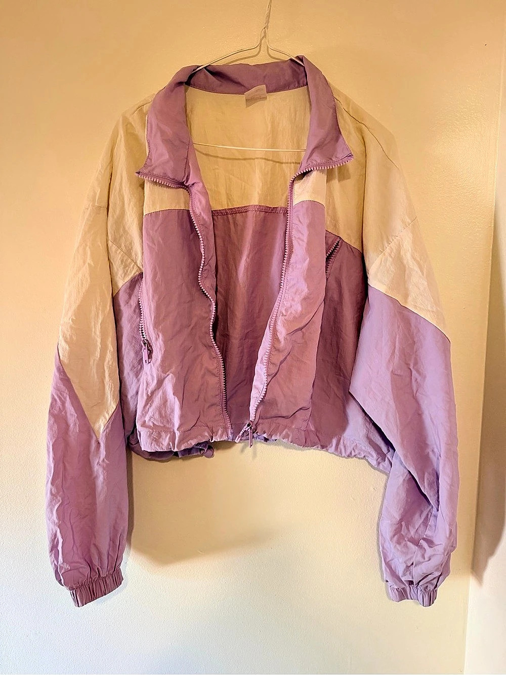 No Boundaries Color Block Windbreaker in Purple & Cream XXL